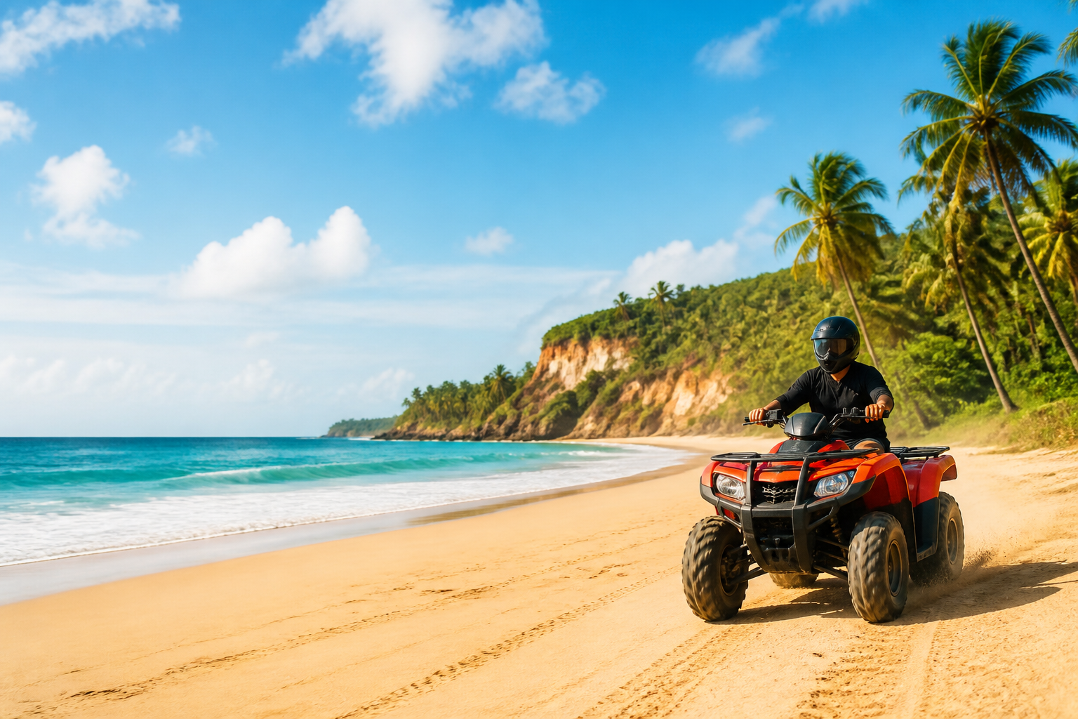 Passeio de quadriciclo em praia tropical
